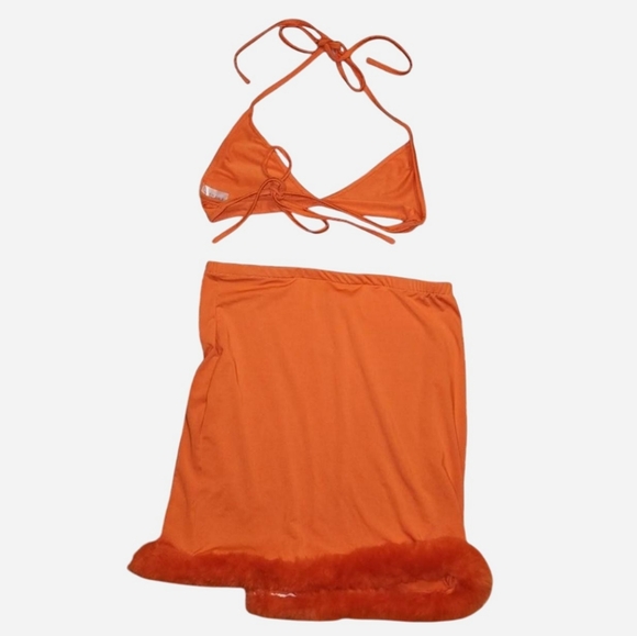 Orange Fuzzy Mesh Skirt Set - Picture 3 of 16